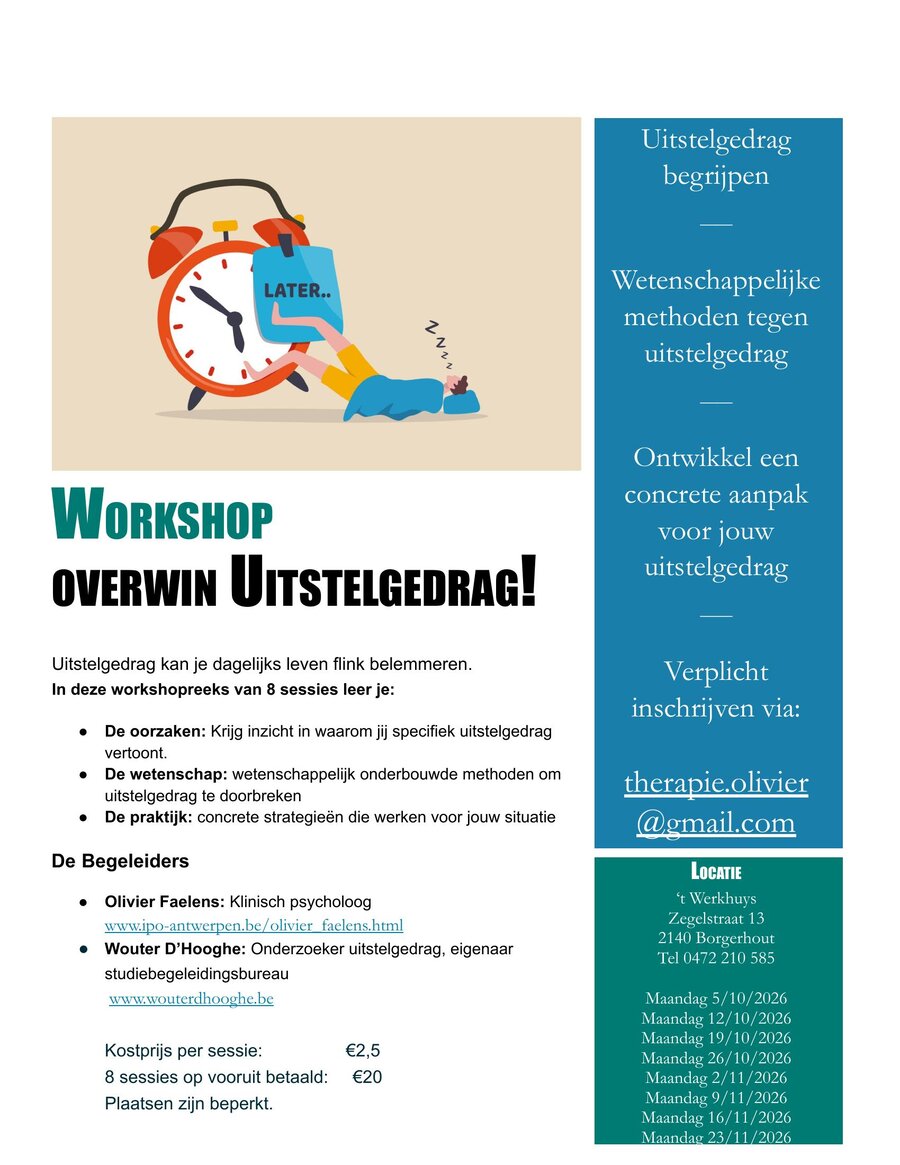 Workshop Overwin Uitstelgedrag — flyer
